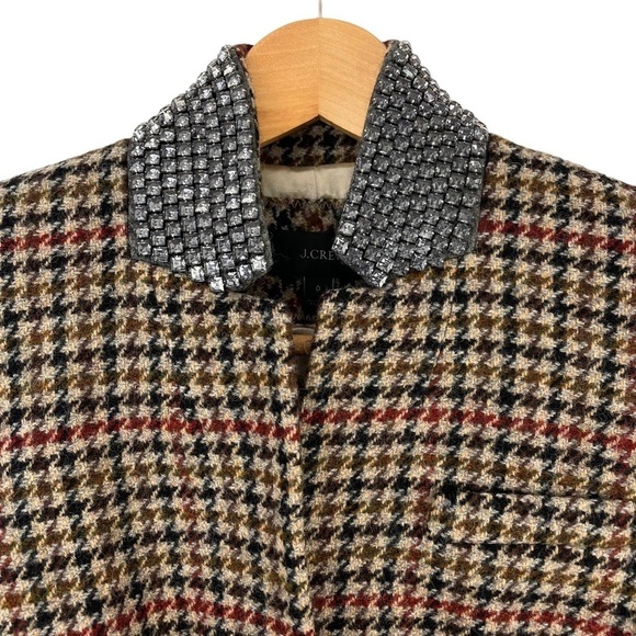 J.Crew Blazer Regent Wool Houndstooth Tan Jewel Jacket Sz 0 - Picture 7 of 10